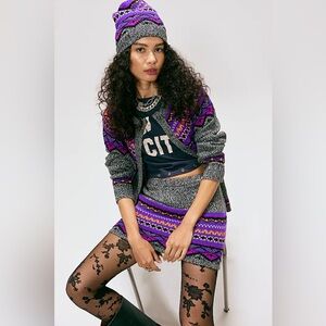 New Anna Sui x Free People Geometric Knit Mini Skirt sz XS-S